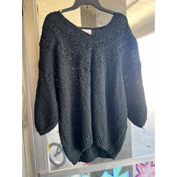 Vintage 1980's black knit pullover sweater size 46 - Picture 1 of 3